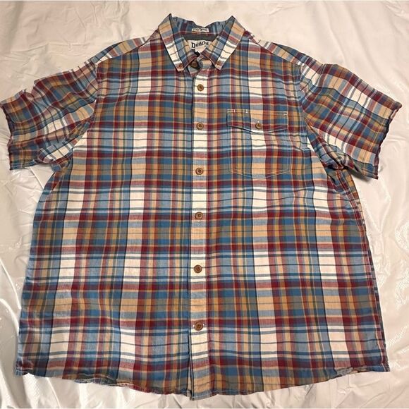 Duluth Trading Untucked Short Sleeve Blue and Red Check Relaxed Fit Shirt XL - Picture 1 of 9